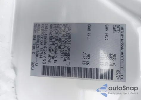 2024 Nissan Altima Sl Intelligent Awd z USA, uszkodzony, nr VIN 1N4BL4EW6RN424759